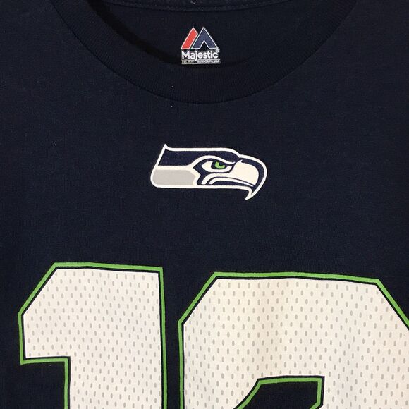 Seattle Seahawks NFL Navy Blue 12th Player FAN Adult Lg. Majestic Brand T Shirt - Picture 6 of 12